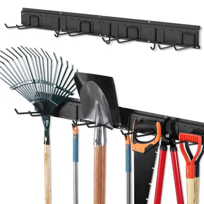 Gartengerätehalter aus Metall, 7 Haken, Wandmontage, schwarz