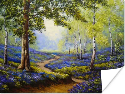 Produktbild von MuchoWow® Poster Gemälde - Natur - Wald - Blumen - Ölfarbe 160x120 cm - Foto Plakat