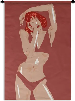 Produktbild von MuchoWow® Wandteppich Wandbehang Frau - Rot - Abstrakt - Porträt 60x90 cm Tapisserie Dekoration Wandtuch - Foto-Teppich - Abwaschbar