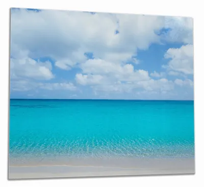 Produktbild von Wallario Herdabdeckplatte aus Glas, Größe 60 x 52 cm 1-teilig, Motiv Sandstrand und blaues Meer