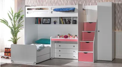 Produktbild von Hochbett-Set Smarti 5-teilig Pink - mit Schrank