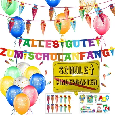 Produktbild von Einschulung Deko Set Girlande Zuckertüten Luftballons ABC Motiv