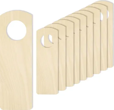 Zdjęcie produktu dla 10 x Creative Deco Drewniane Zawieszki na Klamkę | 15 x 5 cm | Drewniane Gładkie Wycinki Pirograficzne Niemalowane | Idealne do Malowania, Dekorowania