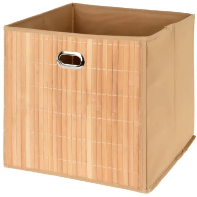 Zdjęcie produktu dla Pojemnik do przechowywania z bambusowym przodem i uchwytem, 31 x 31 x 30,5 cm