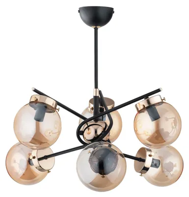 Obrázek produktu pro Závěsné svítidlo s měděnými prvky KOLAŻ, černé, 6xE14x10W, kov, rozměry: 58x60x60 cm, IP20, Alfa