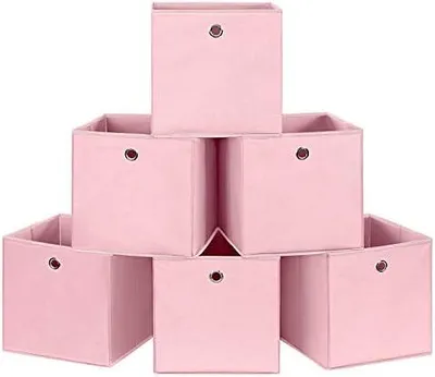 Produktbild von Aufbewahrungsboxen, 6er Set, Faltbare Stoffboxen, Faltboxen Aus Vliesstoff, Würfel, Aufbewahrungskörbe, Für Spielzeug Und Kleidung, Rosa RFB02PK-3
