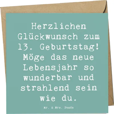 Produktbild von Mr. & Mrs. Panda Grußkarte Spruch 13. Geburtstag - Meeresbrise - Geschenk, Geburtstagsgeschenk, doppelkarte, anlasskarte, Kindergeburtstag, faltkarte, Happy Birthday
