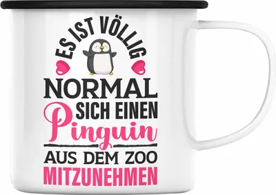 Produktbild von Trendation - Pinguin Geschenk Emaille Tasse Kinder Liebe Spruch Kollegin Freundin Emaille Emaille Tasse Pinguin Liebhaber Lustig (Schwarz)