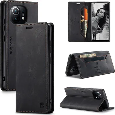 Obrázek produktu pro Xiaomi Mi 11 Pouzdro, RetroPolyuretanKožené Pouzdro, Stojánek a Ochranné Pouzdro pro Xiaomi Mi 11 černé