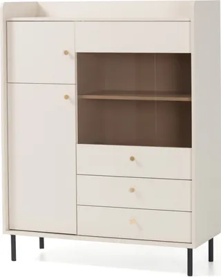 Produktbild von Furniture24 Vitrine Grande Gr2 Highoard Sandbeige (Struktur) Wohnzimmerschrank