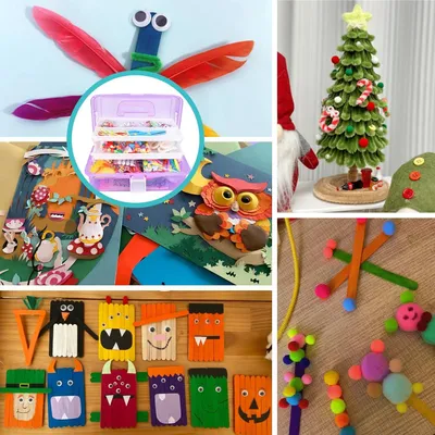 Produktbild von Bastelset für Kinder - DIY Bastelsets mit über 3000 Teilen einschließlich Pfeifenreiniger, Wackelaugen, Perlen und Pompons