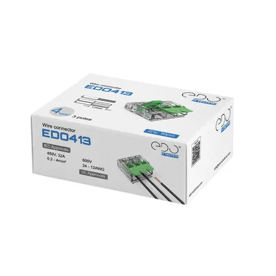 Zdjęcie produktu dla 100x wtyczki instalacyjne z dźwignią do wszystkich typów przewodów maks. 4 mm² 3-przewodowe. EDO413 EDO Technic