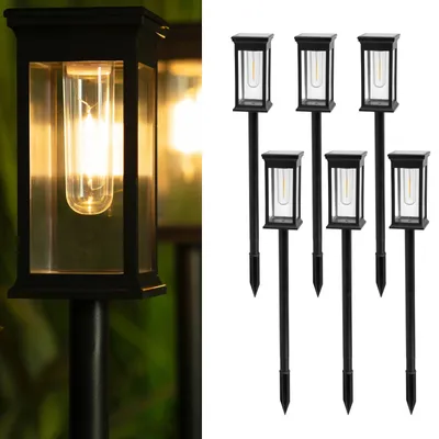 Produktbild von LUMILED 6 kusov solárnych lámp pre vonkajšie záhradné solárne svetlá s jasným wolfrámovým teplým bielym svetlom IP44 solárne záhradné svetelné dekorácie pre terasu cestu trávnik dvor