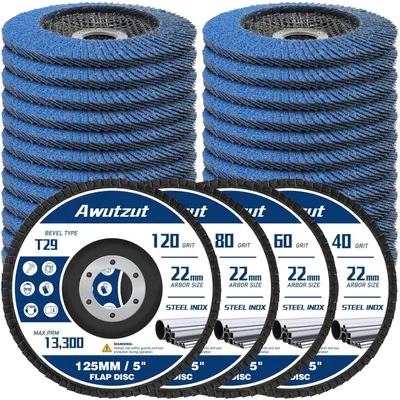 Obrázek produktu pro Brousky 125 mm pro úhlové brusky, vhodné pro kov a dřevo, 22 kusů, zrnitost 40/60/80/120, typ T29