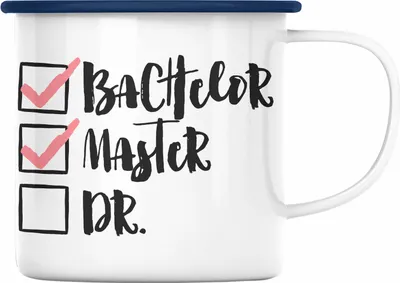Produktbild von Trendation - Master Abschluss Geschenk Emaille Tasse Bestanden Studium Prüfung Graduation - Bachelor Master Doktor (Blau)