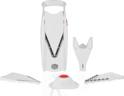 Produktbild von Börner V5 Gemüsehobel Starter Set  Julienneschneider Gurkenhobel Pommesschneider Scheibenschneider Gemüsereibe vegan, Farbe:Weiß