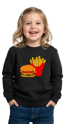 Produktbild von Spreadshirt Burger Und Pommes Kinder Premium Pullover, 110/116 (4 Jahre), Schwarz