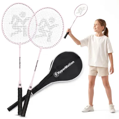 Immagine prodotto di Set di racchette da badminton, 2 racchette con custodia, in acciaio rosa, set per il tempo libero da giardino, parco e spiaggia