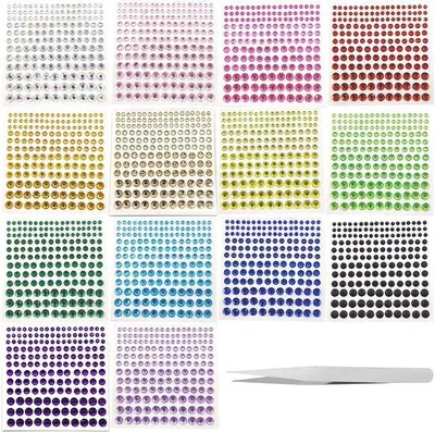 Produktbild von Selbstklebende Glitzersteine Set 14 Farben für Basteln und Dekorationen