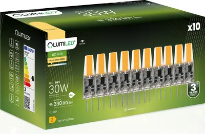 Produktbild von LUMILED LED žárovky G4 Sada 10 žárovek 3W = 30W 3000K Teplá bílá 330lm 360° 12V AC/DC Mini malá žárovka Úspora energie Žádné blikání COB