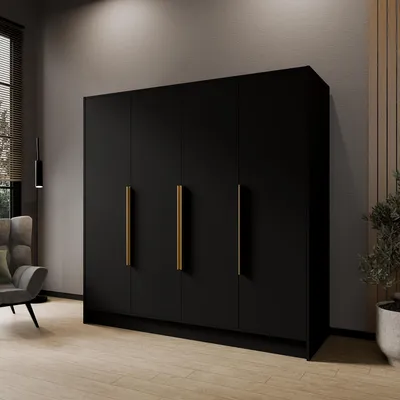 Produktbild von Masseno Drehtürenschrank BERON 200/200/51 cm Modern Kleiderschrank 4-türig Schwarz