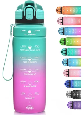 Produktbild von Sport Trinkflasche 1000 ml, Auslaufsicher, BPA-frei, Tritan, mit Zeitmarkierung, Motivierend