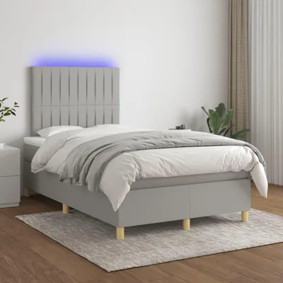 Produktbild von Boxspringbett mit Matratze & LED Hellgrau 120x200 cm Stoff