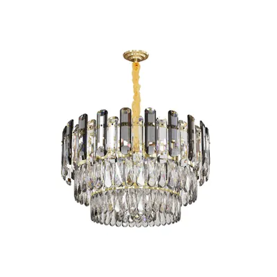 Produktbild von Vrygle Kristall Kronleuchter Gold Rauchgrau, moderne Hängeleuchte Ø40 cm