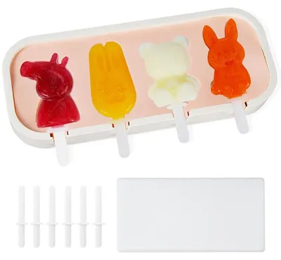 Silikon-Eisformen Tiere, 4er-Set, BPA-frei, mit Deckel und Stielen, 1000 ml