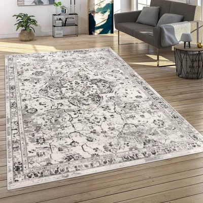 Produktbild von Teppich Wohnzimmer Kurzflor Orient Muster Vintage Stil Moderne Ornamente Bordüre Grösse 60x100 cm