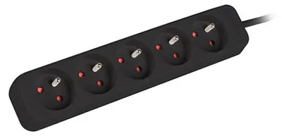 Produktbild von Lanberg PS0-05E-0300-BK, 3 m, Drinnen, Typ E, Schwarz, 5 AC-Ausgänge, 2500 W