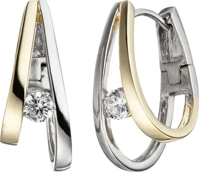 Produktbild von JOBO Creolen 925 Sterling Silber bicolor vergoldet 2 Zirkonia Ohrringe