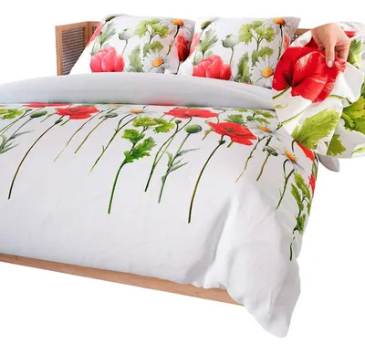 Image de Linge de lit, parure de lit en satin de coton, haute qualité 160 x 200, motif coquelicots Papaver