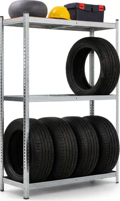 Produktbild von Reifenregal Metall verzinkt für Garage 3 Böden Silberfarben 120x40x180 cm