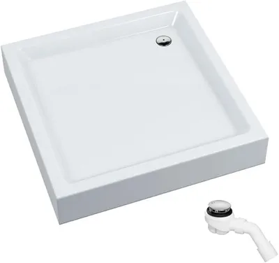 Produktbild von Duschwanne NORMA, Maße 80x80cm quadratisch für Duschkabine, Duschtasse, 3x Standfüße, Domoplex Ablaufgarnitur, Weiß Acryl