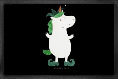 Produktbild von Mr. & Mrs. Panda Fussmatte Einhorn Joker 50 x 75 cm - Schwarz - Geschenk, Schmutzfänger, Gaukler, fußmatte, Bodenvorleger, Hofnarr, Einhörner, Mittelalter, Unicorn