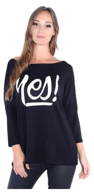 Produktbild von Damen Langarm Bluse Oberteil mit Yes Druck; Schwarz/2XL/3XL