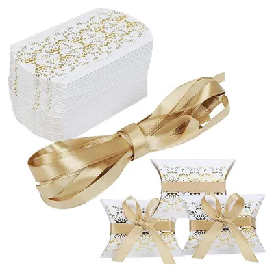 Produktbild von 50 Stück Geschenkboxen für Hochzeit, Taufe, Party, Papiergeschenkbehälter, Geschenktüte mit Bändern