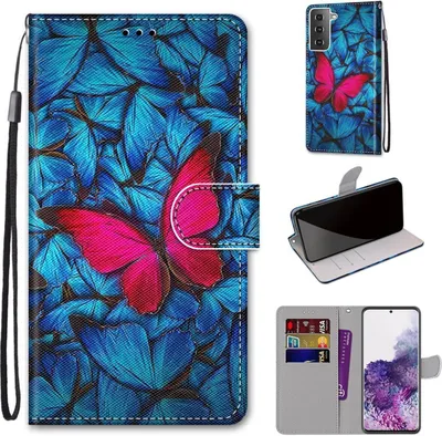 Image de Étui König Design compatible avec le Samsung Galaxy S21 Plus - Étui en similicuir pour téléphone portable - Étui bleu