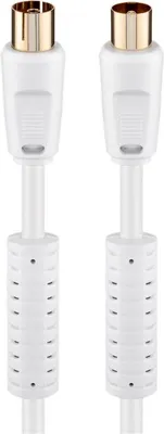 Immagine prodotto di Goobay 67275 Cavo antenna con ferrite (80 dB), doppia schermatura, 10 m, bianco - connettore coassiale maschio > connettore coassiale femmina (completamente schermato)