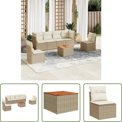 Produktbild von The Living Store 7-tlg. Garten-Sofagarnitur mit Kissen Beige Poly Rattan