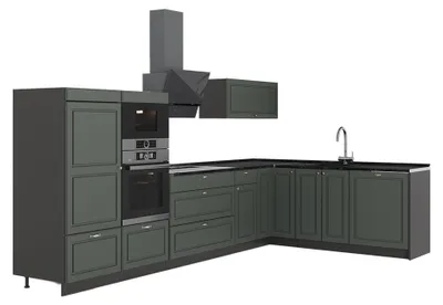 Immagine prodotto di Cucina angolare completa Vicco Fame-Line Verde-oro rustico/Antracite 347 x 207 cm, PL Antracite, Model 63569