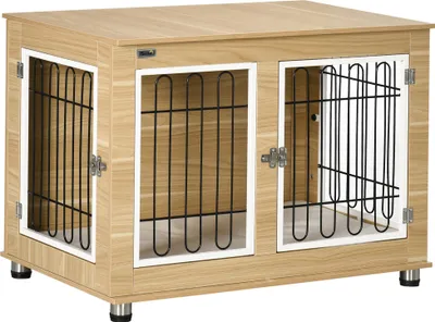 Immagine prodotto di Fortuna Lai Cuccia per cani con ripiano, gabbia e casetta, doppie porte, con cuscino, rovere, ideale per interni ed esterni