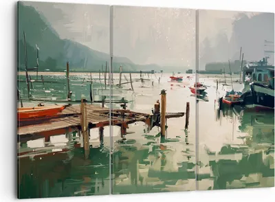 Produktbild von Bild auf Leinwand - Leinwandbild - Boot Ufer Brücke - 105x70cm - Wand Bild - Wanddeko - Wandbilder - Leinwanddruck - Bilder - Kunstdruck - Wanddekoration - Leinwand bilder - Wandkunst - CE105x70-3829