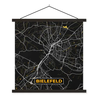 Produktbild von MuchoWow® Textilposter Bielefeld - Karte - Stadtplan - Gold - Deutschland 40x40 cm mit schwarzem Rahmen - Fotos