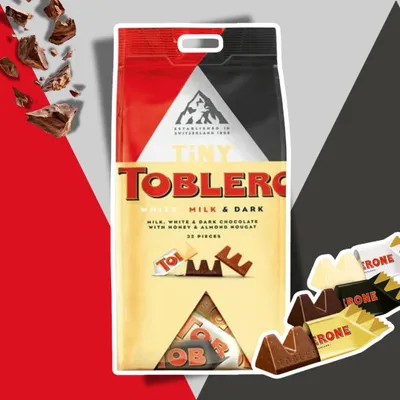 Produktbild von Tiny Toblerone Schokoladen-Mix 248 g – Mini Schweizer Schokolade in Vollmilch, Weiß & Zartbitter