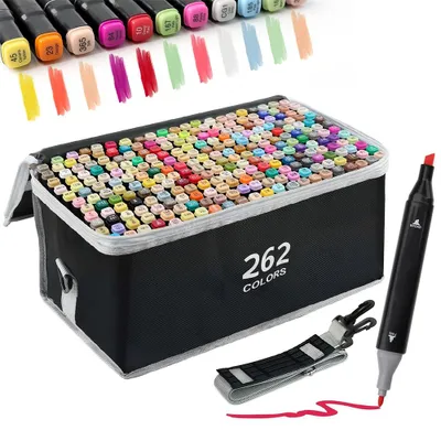 Image de Marqueurs à alcool feutres 262 pièces, marqueurs stylos avec pointe double face
