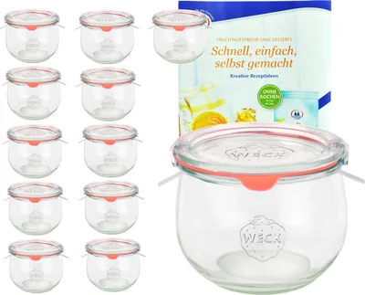Produktbild von sada 12 sklenic Weck 580 ml Tulipánové sklenice 1/2 l s 12 skleněnými víčky, 12 zavařovacími kroužky a 24 svorkami