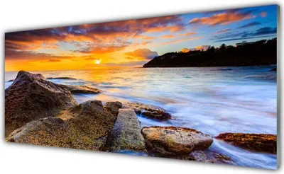 Produktbild von Acrylglasbilder 125x50 Wandbild Druck Steine Meer Sonne Landschaft