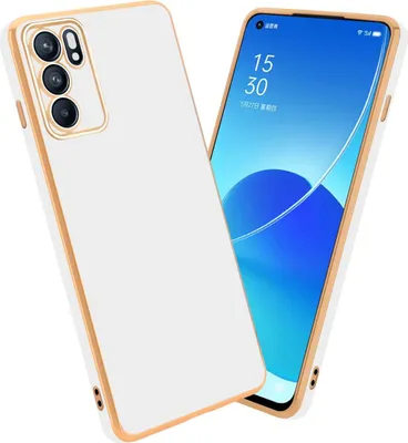 Produktbild von Cadorabo Schutzhülle für Oppo Reno6 5G in Glossy Weiß - Gold Hülle flexibles TPU Silikon Cover Kameraschutz